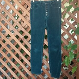 Anthropologie Pilcro Corduroy Button Fly Jeans High Rise Skinny Teal Size 26